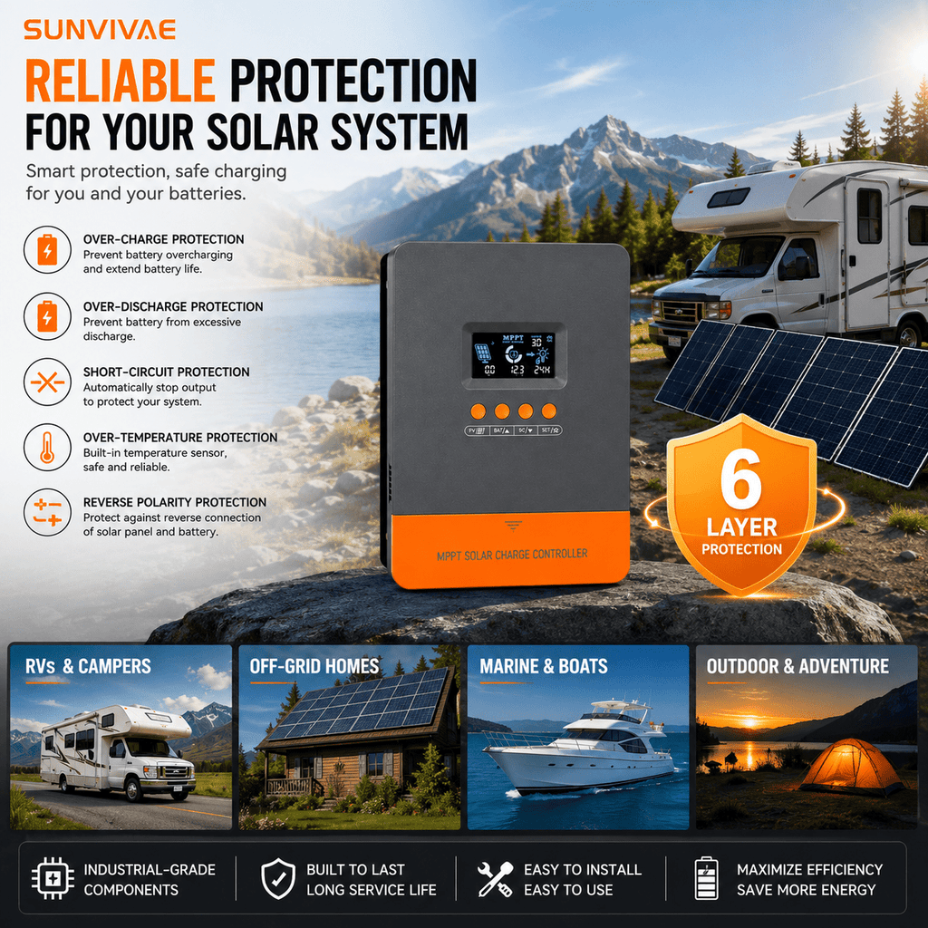 Sunvivae 60A MPPT Solar Charge Controller, 12V/24V/36V/48V Auto, Up to 12 Units in Parallel - Sunvivae