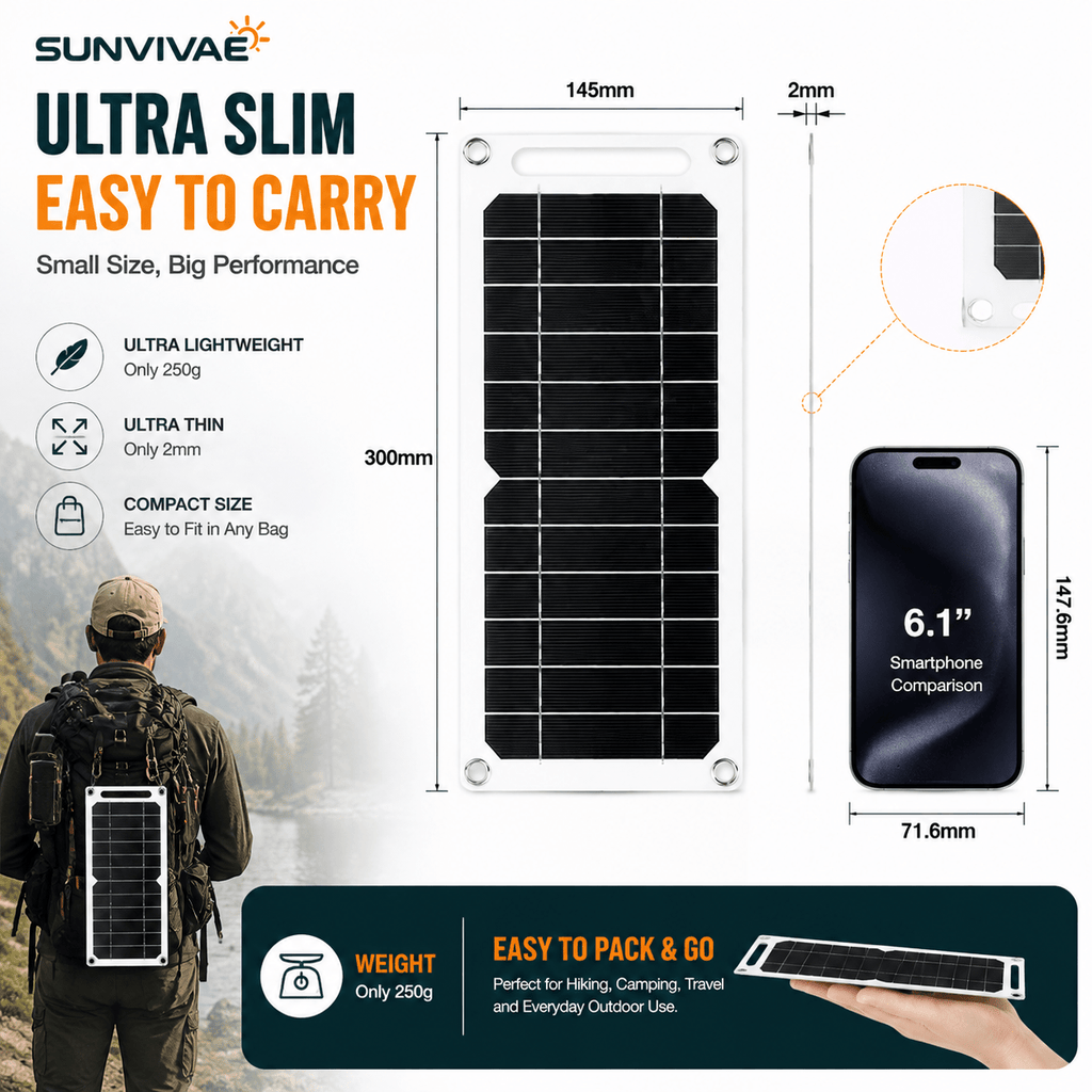 Sunvivae 6W Portable USB Solar Panel for Small Devices - Sunvivae