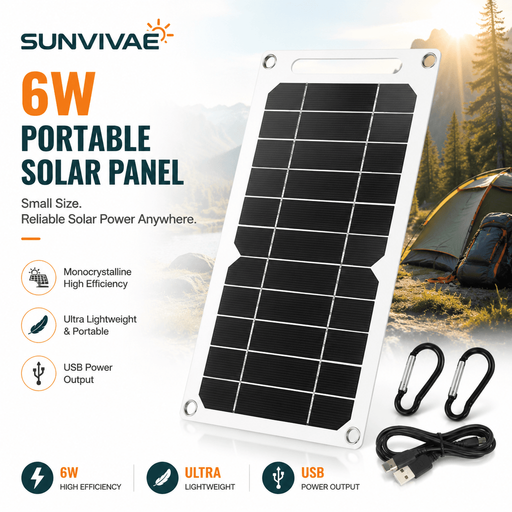 Sunvivae 6W Portable USB Solar Panel for Small Devices - Sunvivae