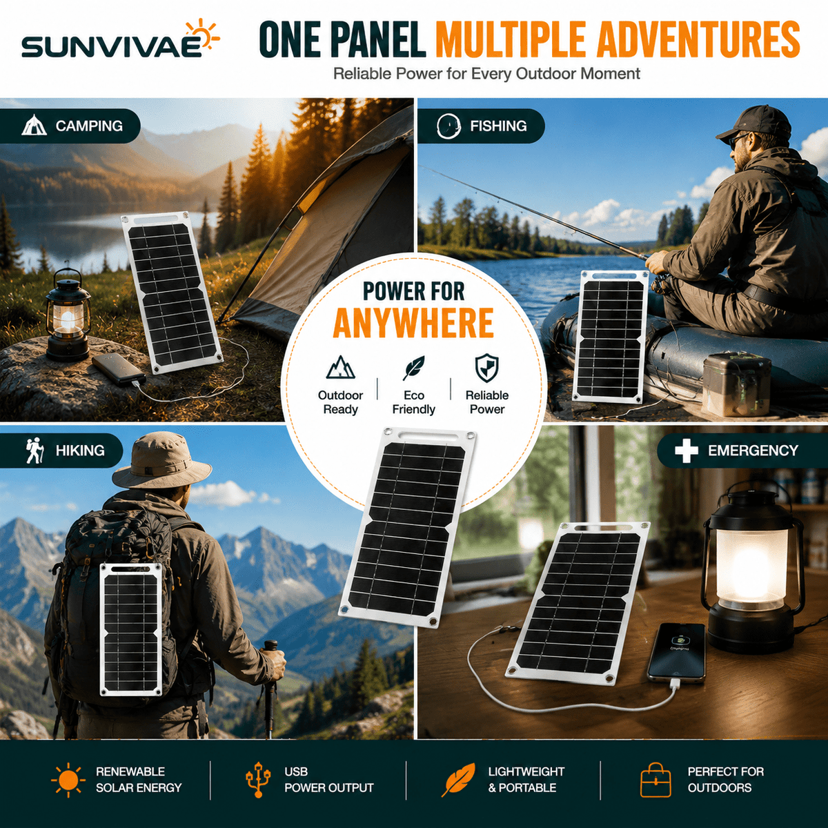 Sunvivae 6W Portable USB Solar Panel for Small Devices - Sunvivae