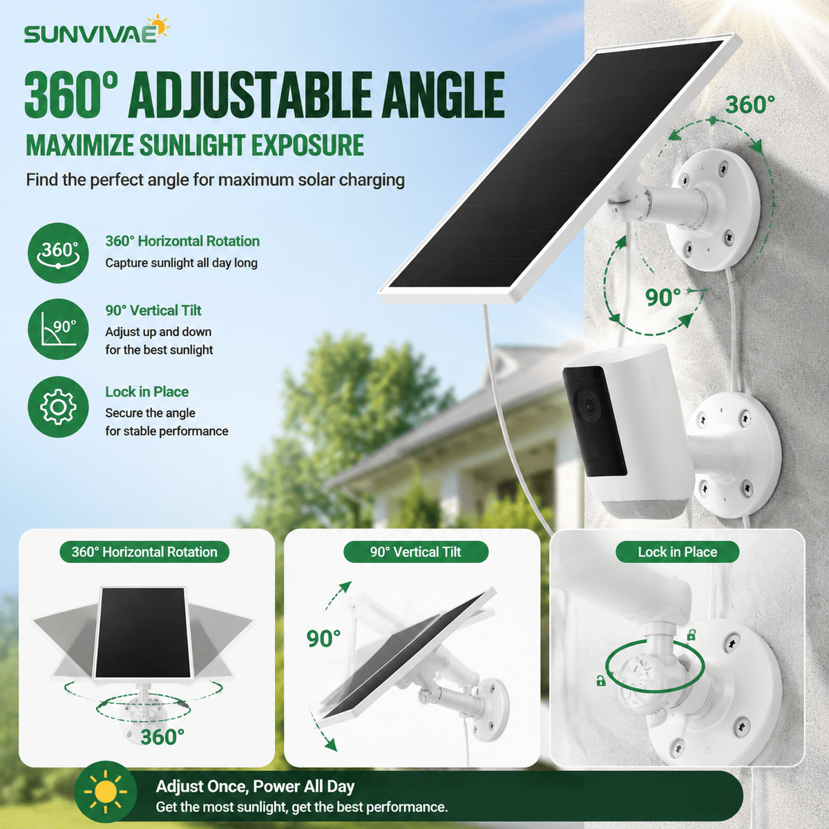 Sunvivae 6W Solar Panel for Ring Cameras | USB-C & Barrel Plug - Sunvivae