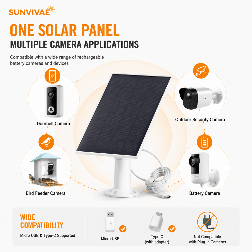 Sunvivae 8W Solar Panel for Bird Feeder & Battery Cameras | USB-C & Micro USB - Sunvivae