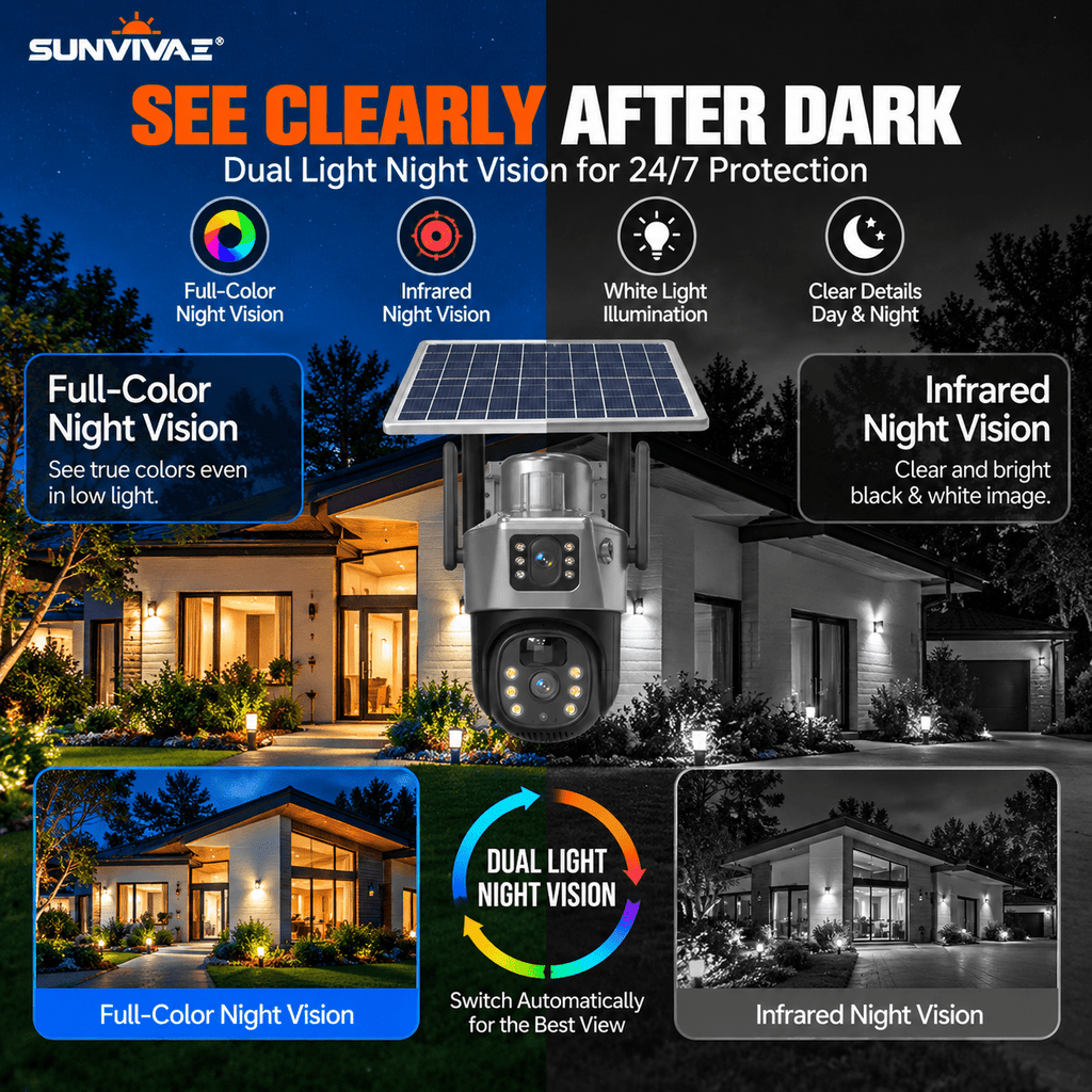 Sunvivae Dual-Lens Solar Security Camera with Wi‑Fi or 4G LTE - Sunvivae