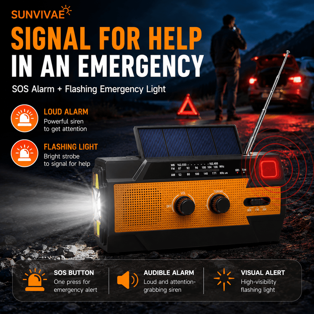 Sunvivae Emergency Weather Radio with 4000mAh Power Bank, NOAA/AM/FM, Solar & Hand Crank Charging, SOS Alarm and Flashlight - Sunvivae