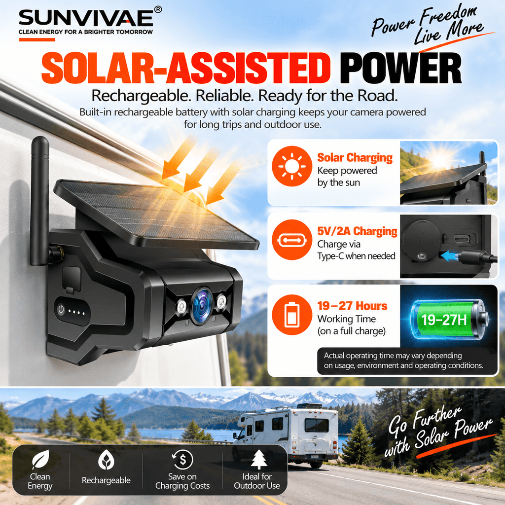 SUNVIVAE Wireless Solar Magnetic Backup Camera System – Phone App, 7″ or 10″ Monitor - Sunvivae
