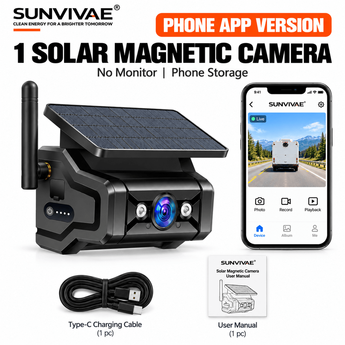 SUNVIVAE Wireless Solar Magnetic Backup Camera System – Phone App, 7″ or 10″ Monitor - Sunvivae