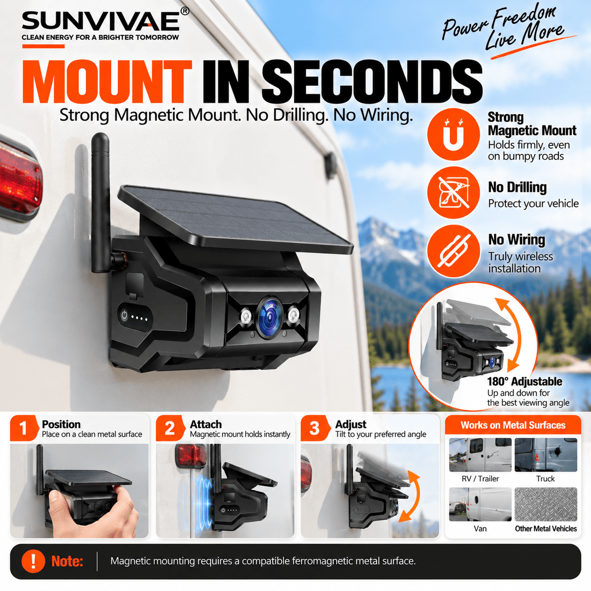 SUNVIVAE Wireless Solar Magnetic Backup Camera System – Phone App, 7″ or 10″ Monitor - Sunvivae